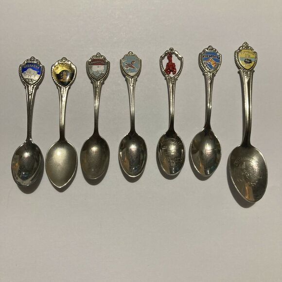 Vintage Collectible Souvenir Travel Spoons Assorted States USA Tourist Lot of 7 - Picture 1 of 8
